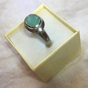 Chalcedony ring by BORA with decorative silver & brass band